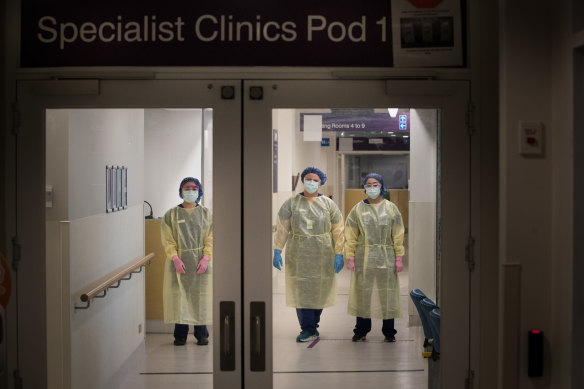 COVID specialist medical staff at Sunshine Hospital last year.