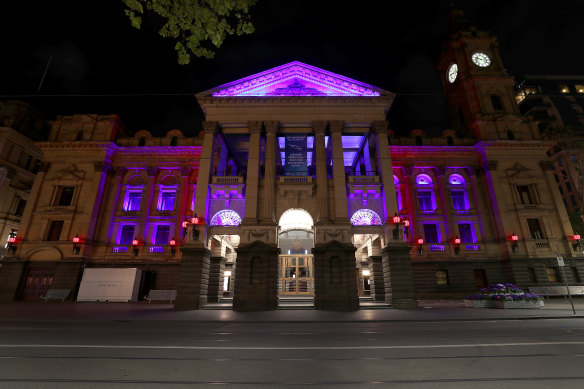 Melbourne Town Hall will be lit up in tonight in Royal purple