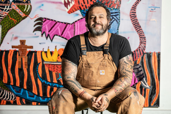 Artist Jordy Kerwick in his studio in France.