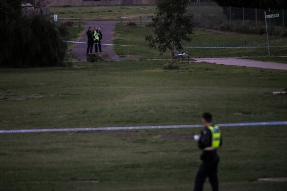 Police officers at the scene of the shooting in Gladstone Park.