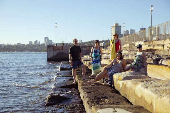 The Millers Point Residents’ Group’s Yasmina Bonnet, in the foreground, and other residents at Marrinawi Cove.
