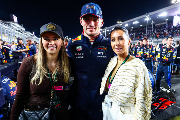 Max Verstappen with his sister Victoria Verstappen and mother Sophie Kumpen in Qatar.