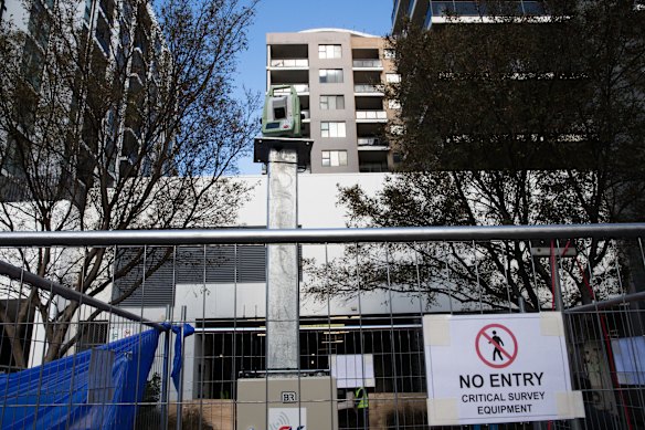 Survey equipment at Mascot Towers.