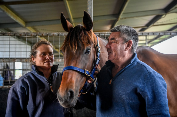 Oopy MacGillivray and Dan Clarken with their Melbourne Cup runner, The Map.