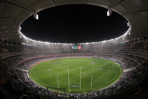 A limited number of fans are allowed into Perth's Optus Stadium.