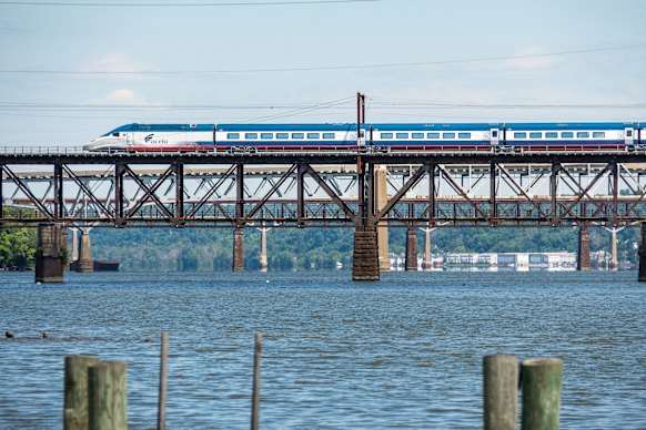 NextGen Acela crosses  the Susquehanna River on its way to Washington DC.