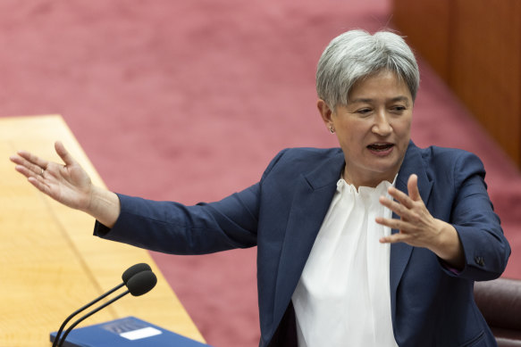 Foreign Affairs Minister Penny Wong during question time in the Senate today.