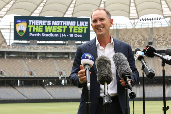 Justin Langer launches the West Test recently.