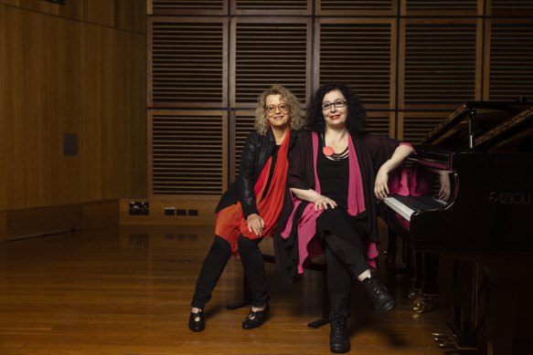 Lisa Moore, left and Elena Kats-Chernin. “We’d drink espressos and smoke cigarettes in Piccolo Bar at Kings Cross, talking incessantly about great composers.”
