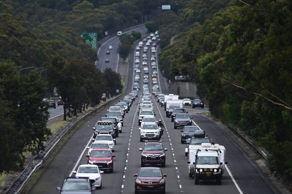 Heavy traffic on the M1 Pacific Motorway near Mount Colah on Boxing Day afternoon. 