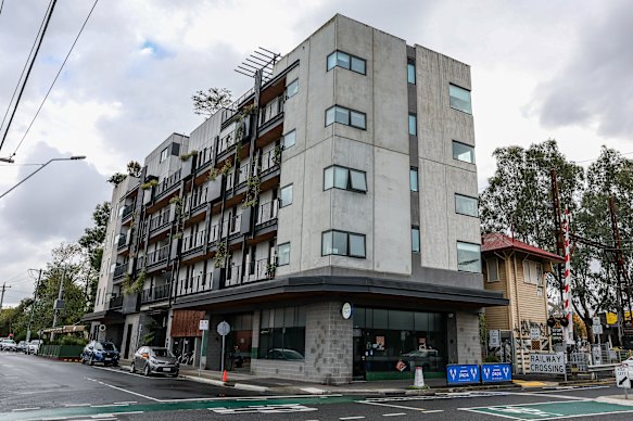 The Nightingale 2.0 development near the Fairfield railway station in  Melbourne. It was built without a requirement for car parking, allowing for its ground level to be used for retail outlets.