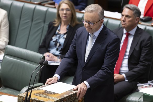 Prime Minister Anthony Albanese during the condolence motions.