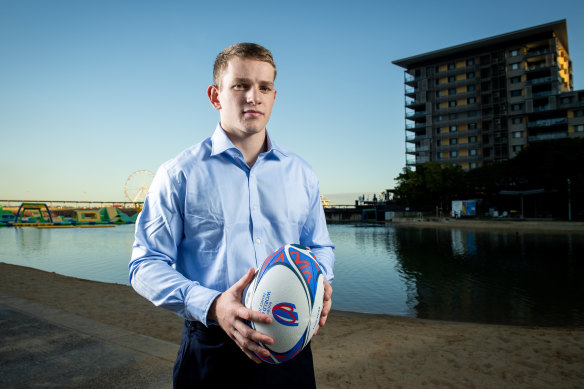 Wallabies bolter Max Jorgensen poses for a photo in Darwin.