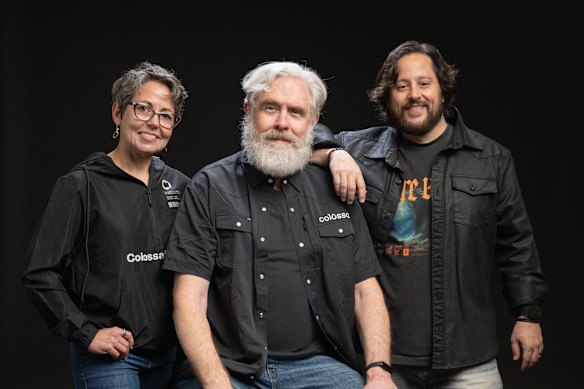 Colossal chief scientist Dr Beth Shapiro, co-founder and lead geneticist George Church (centre) and chief executive Ben Lamm.