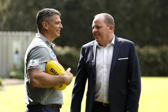 New GWS Giants coach Adam Kingsley with club CEO Dave Matthews