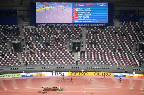 Air conditioning vents circle the venue, which hosted the World Athletics championship in 2019.