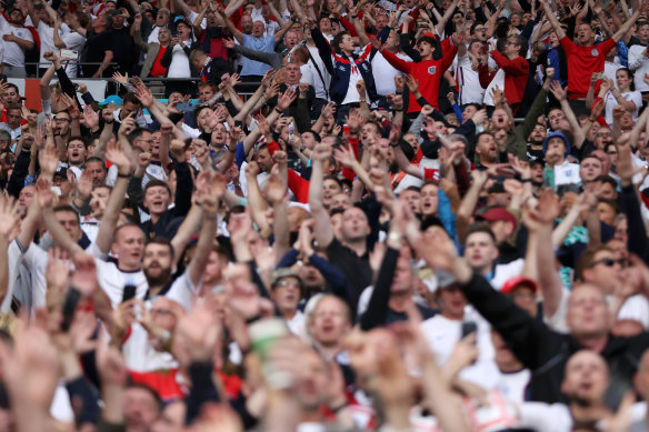 Happy England fans ahead of Sunday’s final at Wembley Stadium.