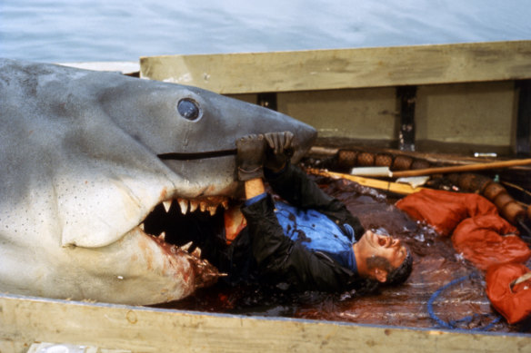 Actor Robert Shaw on the set of ‘Jaws’.