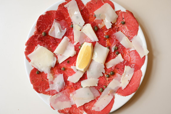Beef carpacio at Lupino - a long-time favourite entree of Roz Hansen’s at Lupino.