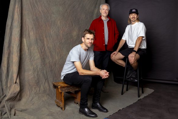 I Was Actually There co-creators (from left) Aaron Smith, Jon Casimir and Kirk Docker, in front of their bespoke backdrop.