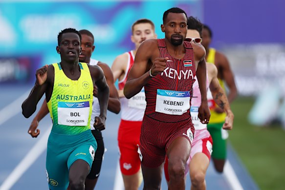 Eyes on the prize: Peter Bol (far left) during his 800m heat.