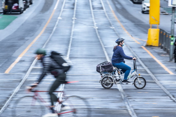 Bike paths in Melbourne's CBD. The city has fast-tracked some 40 kilometres of bike lanes.