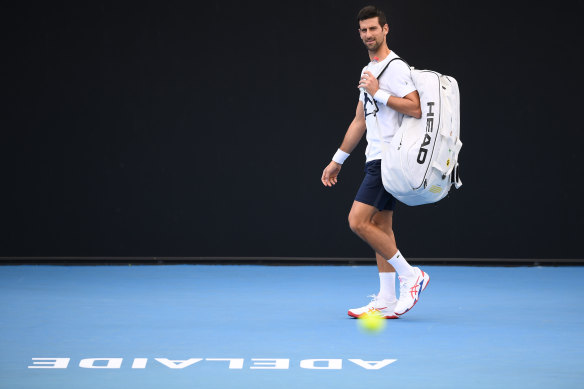 Novak Djokovic hits the courts in Adelaide on Wednesday.