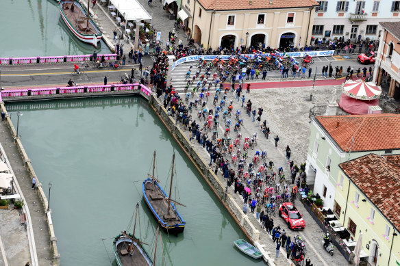The peloton in action in the 12th stage of the Giro, from Cesenatico.