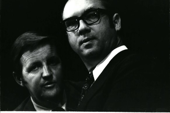 Peter McMahon and Barrie Unsworth later to be Premier, 1975.