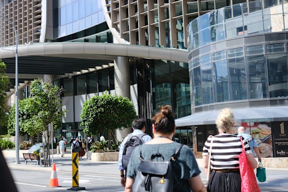 The entry to the Queensland government’s 1 William Street headquarters.