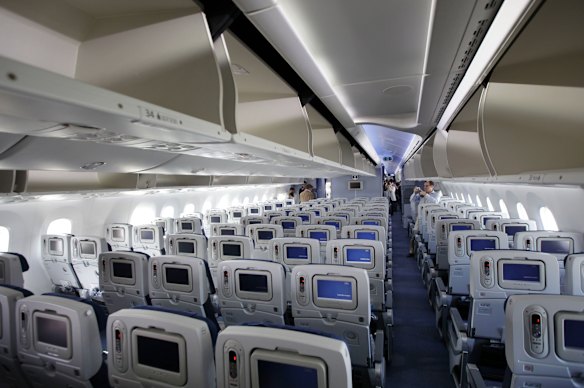 An ANA Dreamliner seen in 2011.  Japan’s two major carriers feature rare Dreamliner cabins with just eight seats across in a 2-4-2 configuration.