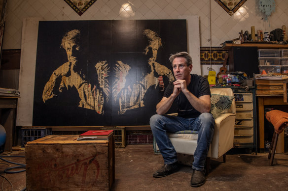 James Powditch and his dual portrait of former ABC presenter Kerry O’Brien.