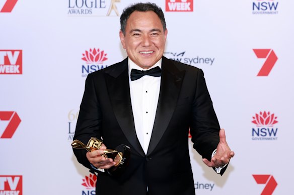 Sam Pang poses with his Gold Logie Award for most popular personality on Australian television during the 66th TV WEEK Logie Awards.