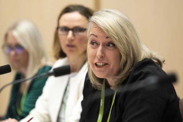 Department of Employment and Workplace Relations first assistant secretary Jody Anderson answering questions about the bill during a Senate inquiry.