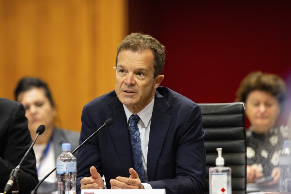 NSW Attorney-General and Minister for Prevention of Domestic Violence Mark Speakman during a budget estimates hearing.