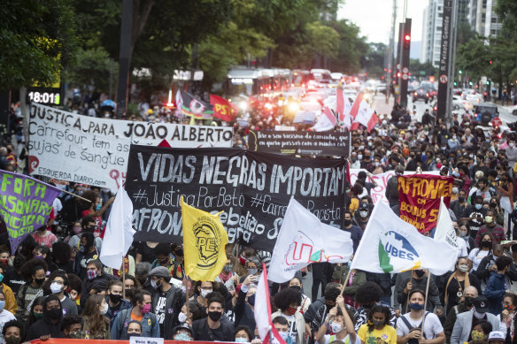 People in Sao Paulo protest the killing of Joao Alberto Silveira Freitas which came on the eve of National Black Consciousness Day in Brazil.