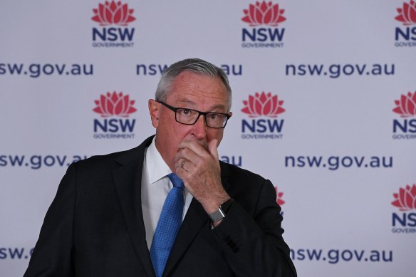 NSW Health Minister Brad Hazzard at Tuesday’s coronavirus update. 