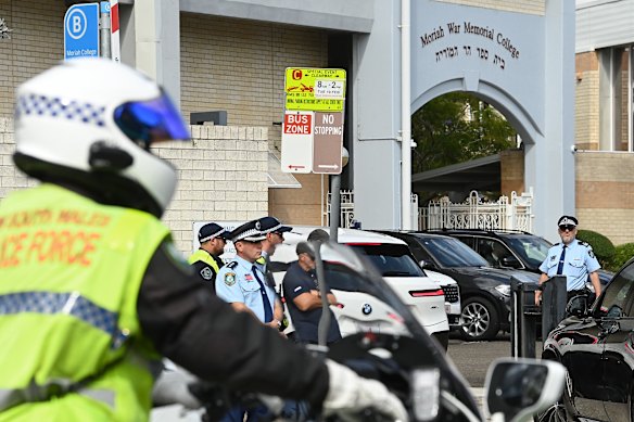 The motorcade of Israeli President Isaac Herzog arrives at the Moriah War Memorial College.