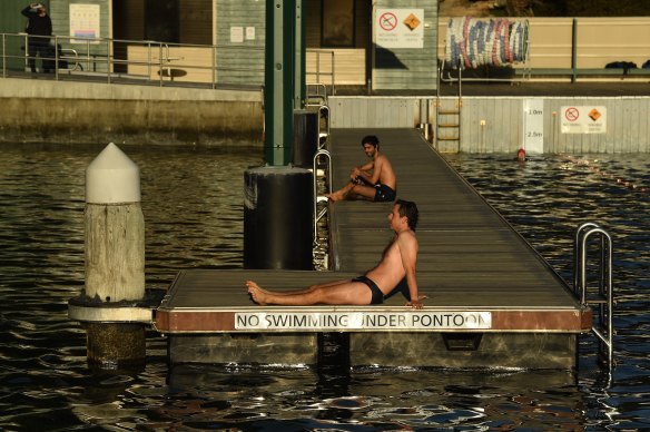 Morning swimmers at Dawn Fraser Baths.