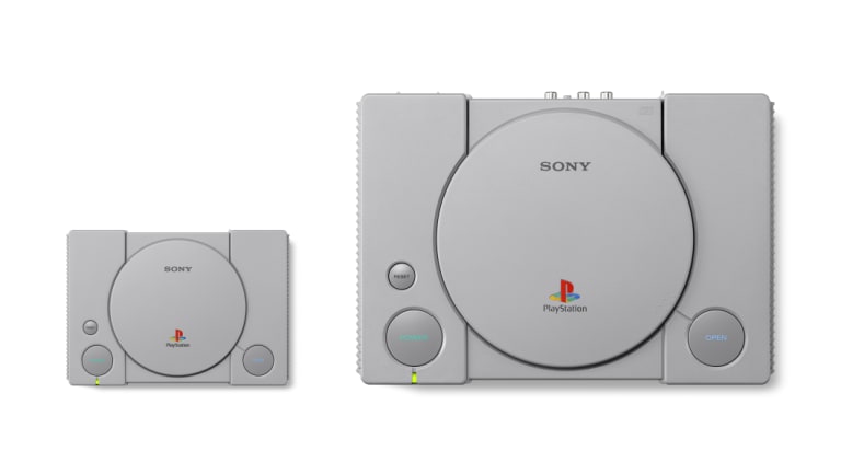 The PlayStation Classic, alongside the 1994 original.