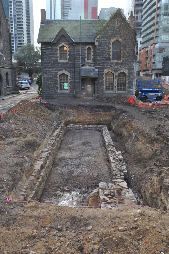 Foundations of a school exposed under the manse at the Wesley Church site (Lonsdale Street)
