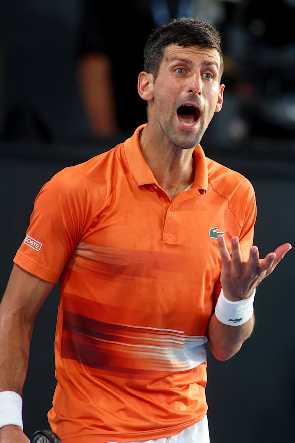Djokovic reacts during the Adelaide final.