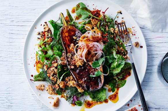 Sichuan pepper roasted eggplant with crispy chilli tofu.