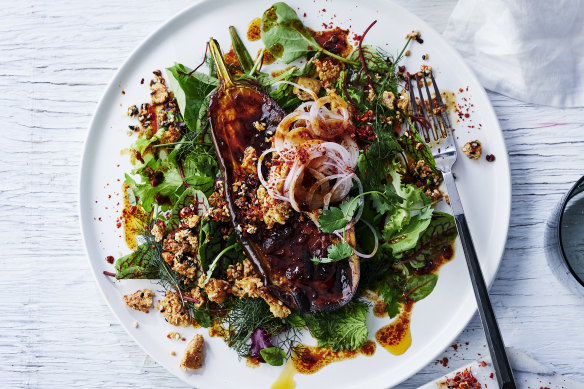 Sichuan pepper roasted eggplant with crispy chilli tofu.