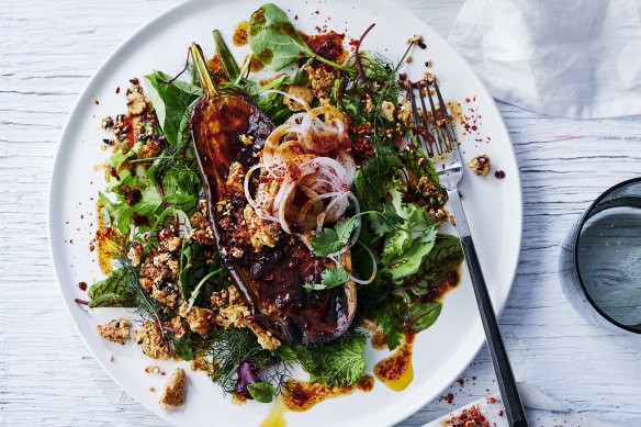 Sichuan pepper roasted eggplant with crispy chilli tofu.