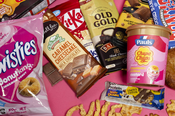 An onslaught of food brand alliances have created products like Donut King cinnamon donut Twisties, and Darrel Lea Cheesecake Shop chocolate.