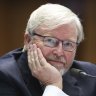 Former Prime Minister Kevin Rudd during a Senate hearing on media diversity in Australia, at Parliament House in Canberra on  Friday 19 February 2021.