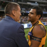 Jeff Kennett and Cyril Rioli in Rioli’s last season of AFL football, in 2018.