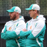 Aaron Finch with Australia’s chairman of selectors, George Bailey.