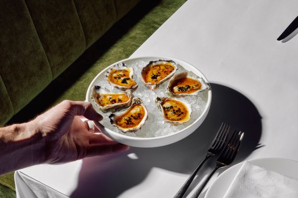 Wells’ signature oyster marigolds make at appearance on the menu at Bistrotheque.